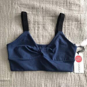 VIMMIA Navy Blue Twist Front Sports Bra Lounge Yoga Workout Athleisure Small New